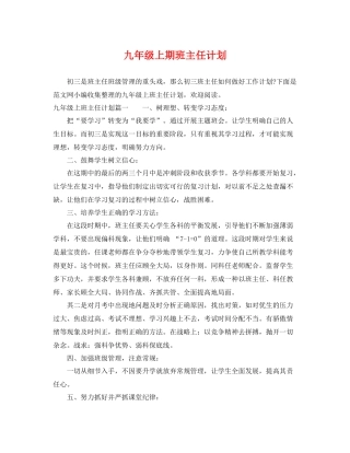 九2020年级上期班主任计划 