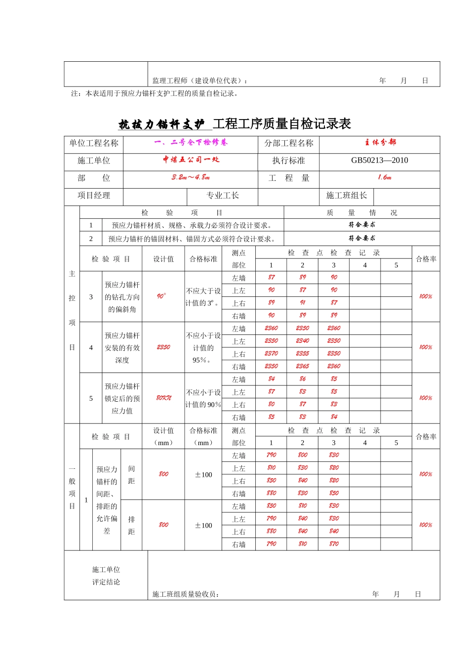 预应力锚杆支护工程工序质量验收记录表_第3页