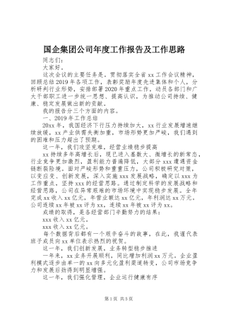 国企集团公司年度工作报告及工作思路