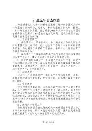 计生全年自查报告