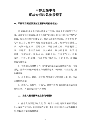 甲醇泄漏中毒事故专项应急救援预案