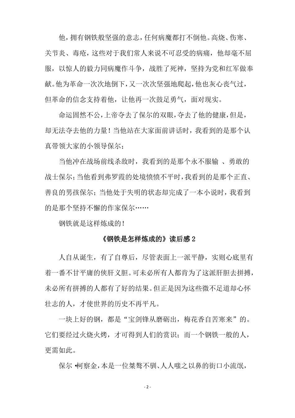 钢铁是怎样炼成的读后感15篇_第2页