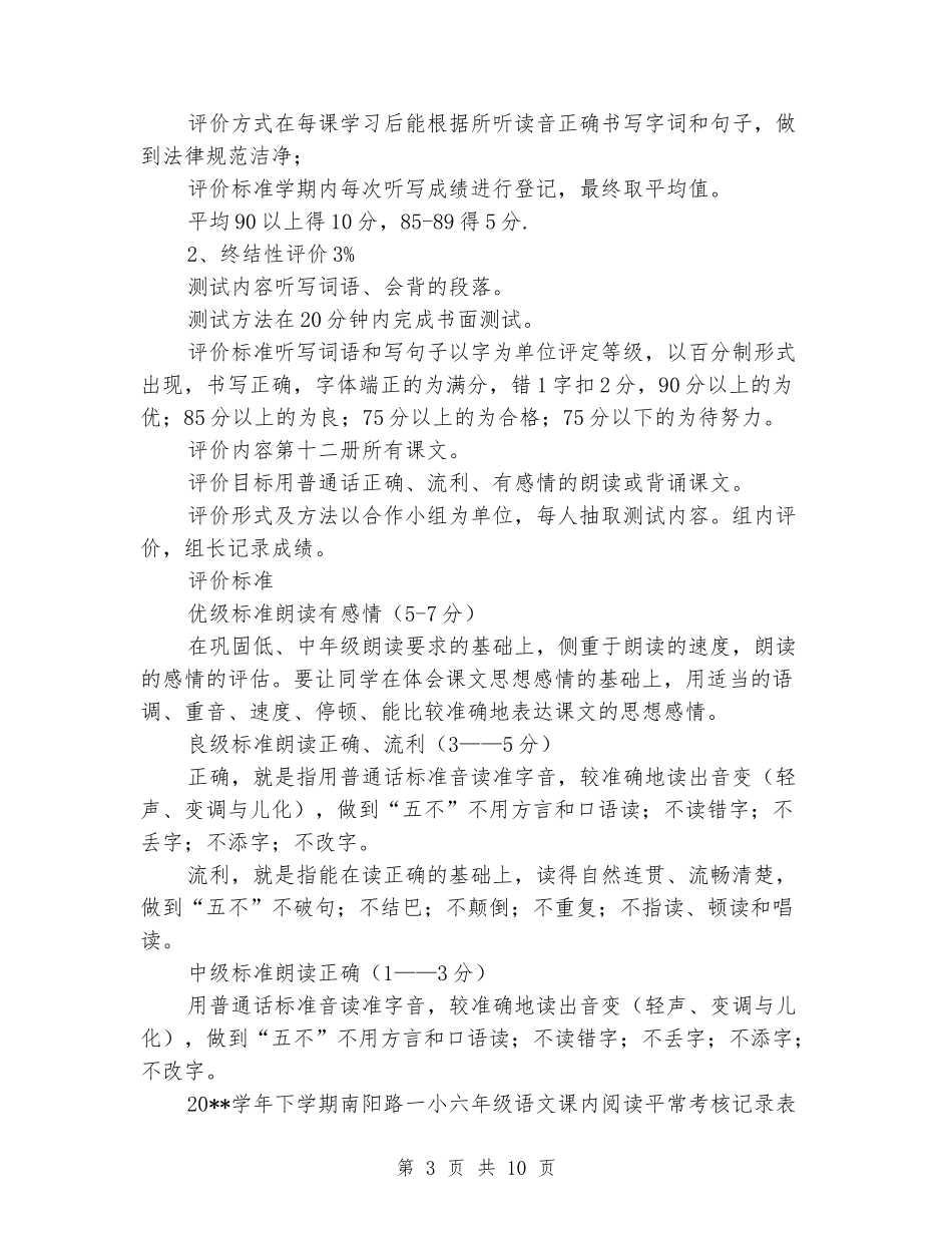 2024学年下学期六年级语文学科评价方案_第3页