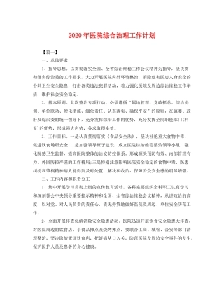 2020年医院综合治理工作计划 
