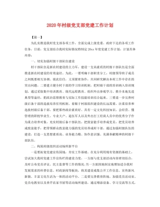 2020年村级党支部党建工作计划 