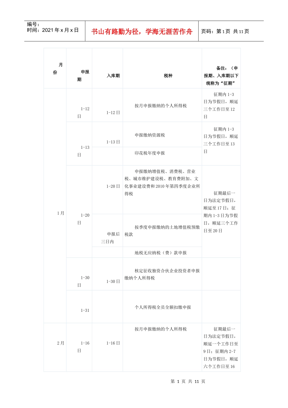 XXXX年纳税申报期限_第1页