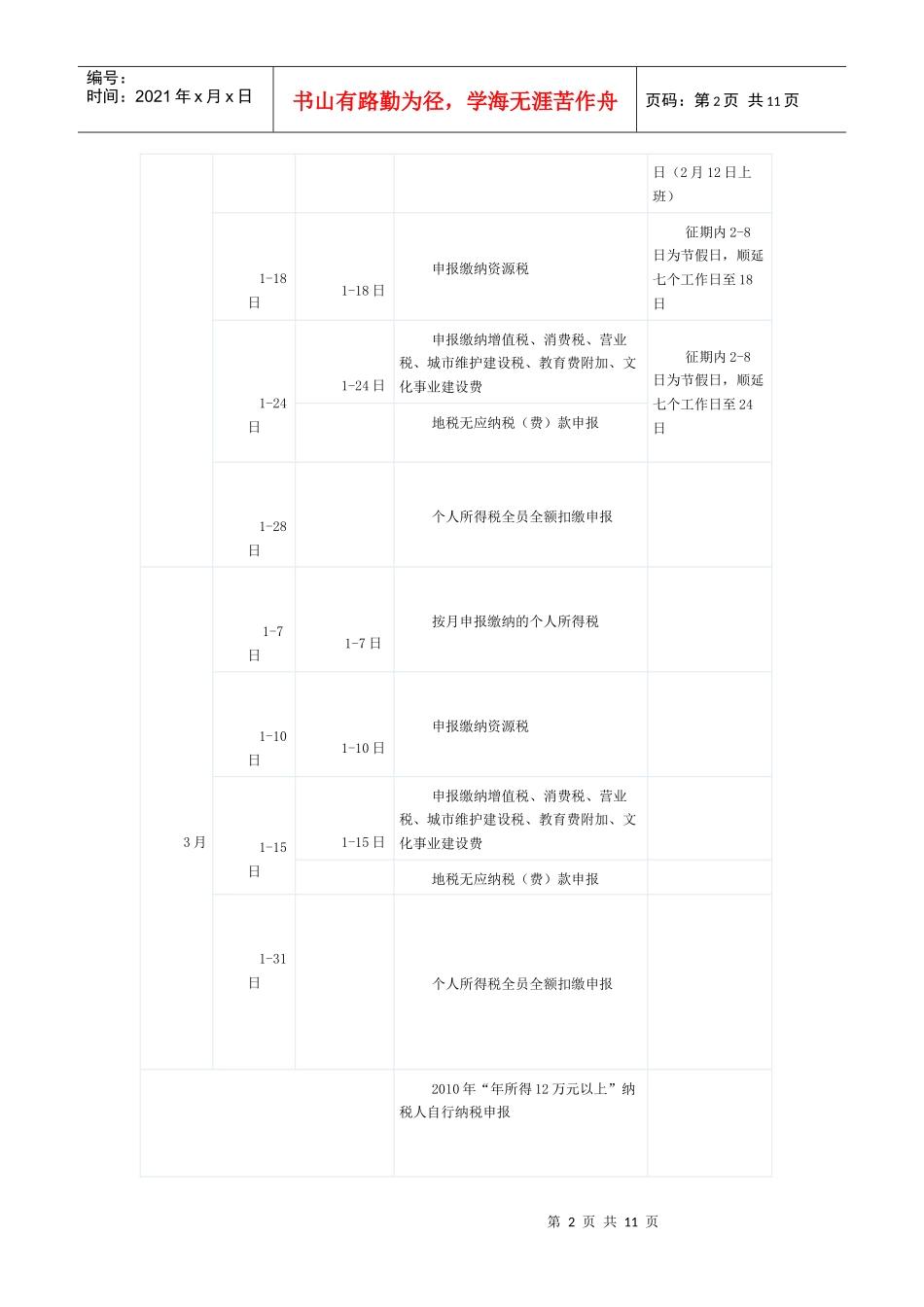 XXXX年纳税申报期限_第2页