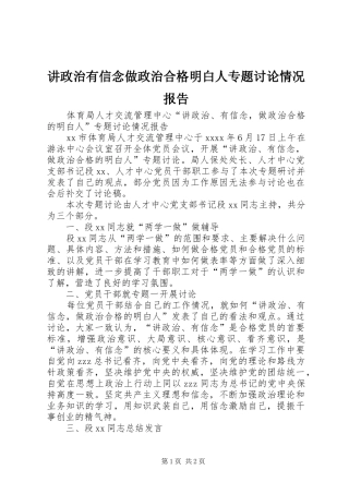 讲政治有信念做政治合格明白人专题讨论情况报告