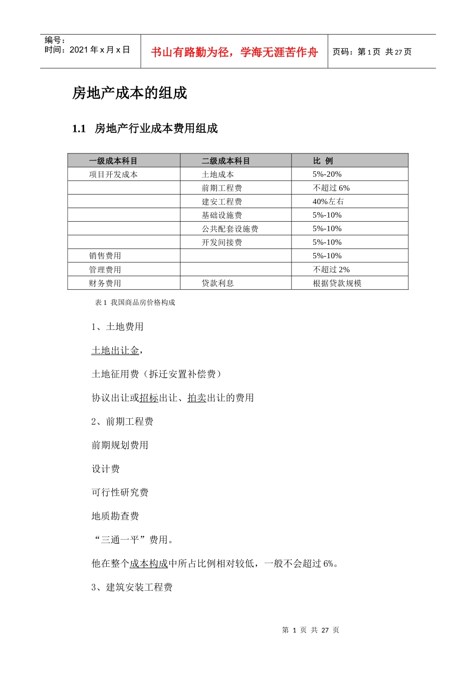 房地产核心成本构成、会计处理详解_第1页
