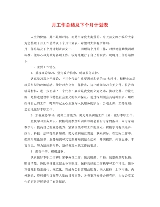 月工作总结及下个月计划表 