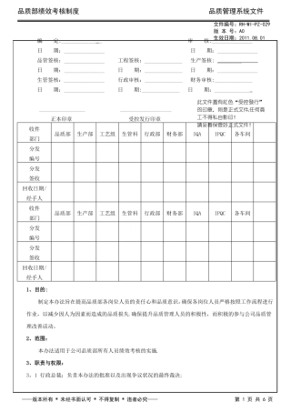 品质部绩效考核制度