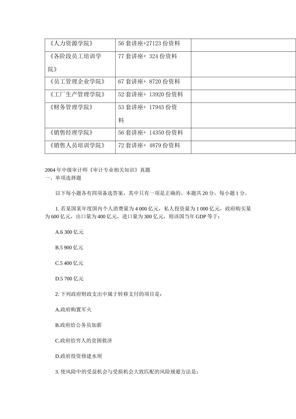 中级审计师《审计专业相关知识》试题_第2页