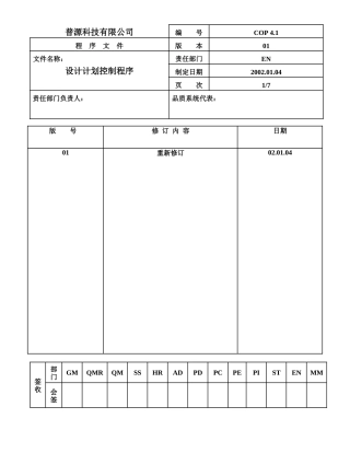 质量体系编写表格COP4.1