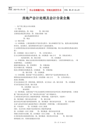 房地产会计处理及会计分录