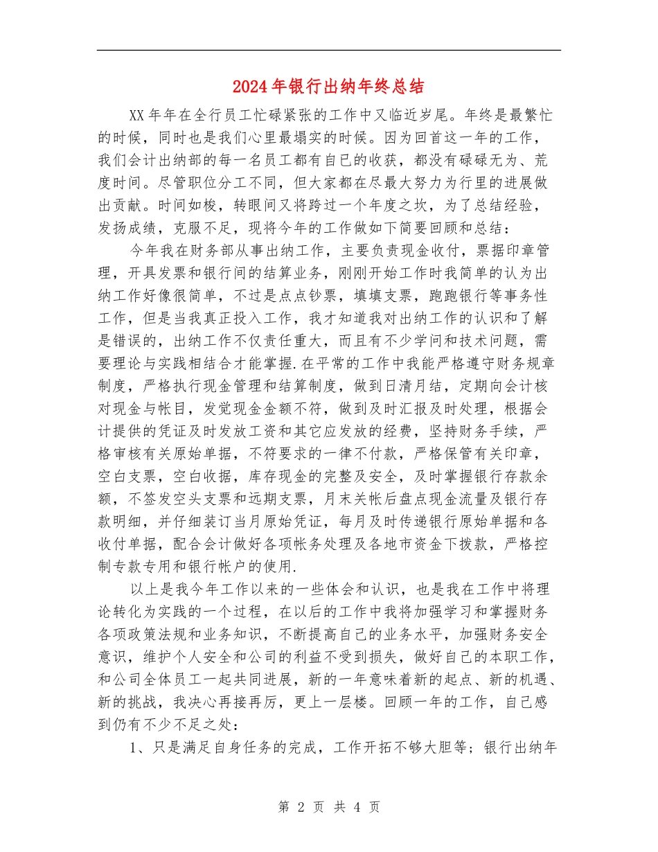 2024年银行出纳年终总结【最新版】_第2页