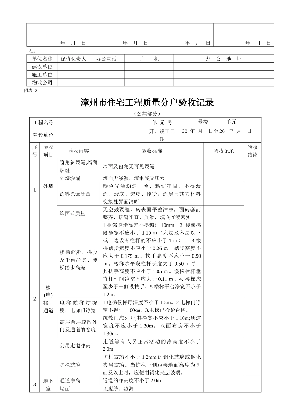 漳州市住宅工程质量分户验收记录表_第3页