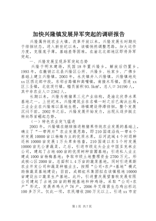 加快兴隆镇发展异军突起的调研报告