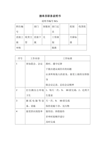 商场超市接单员职务说明书