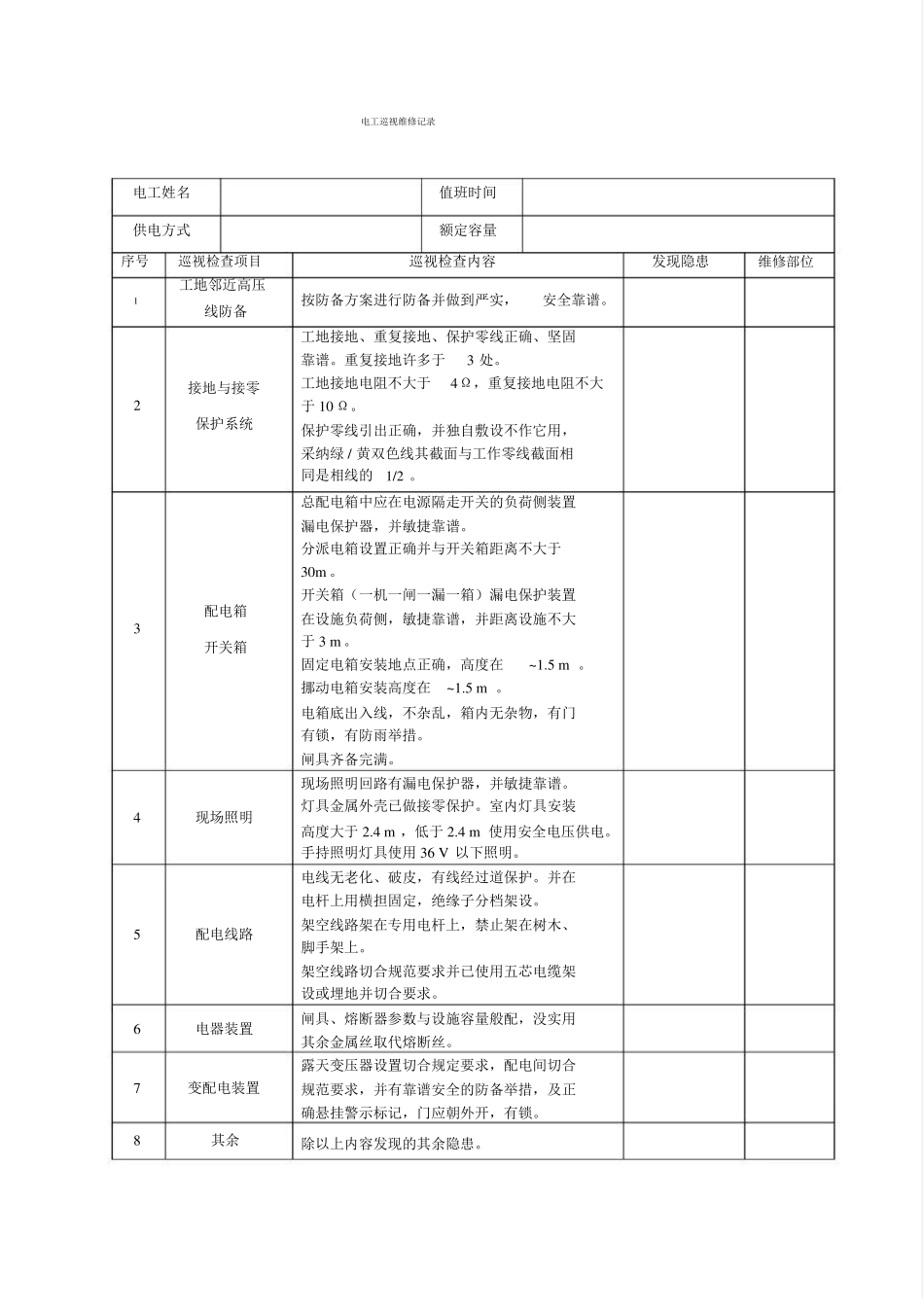 电工巡视维修记录表_第1页