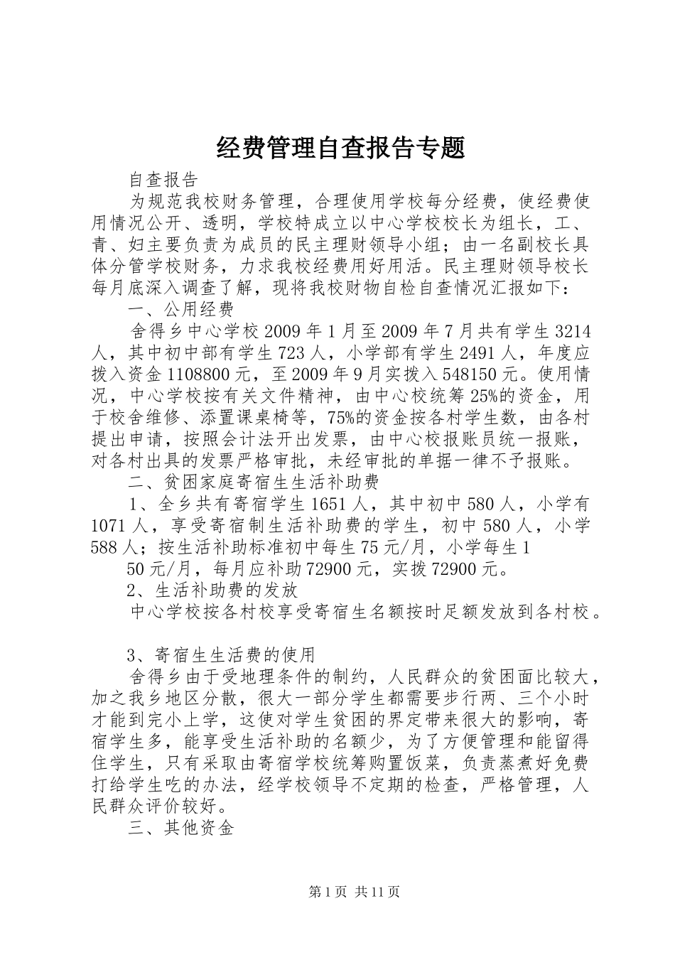 经费管理自查报告专题_第1页