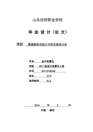 晨媛服饰财务报表分析毕业论文