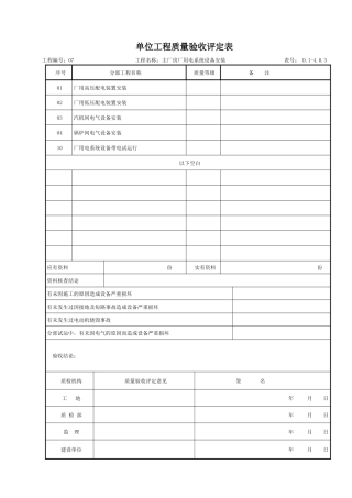 主厂房厂用电系统设备安装质量验收评定表
