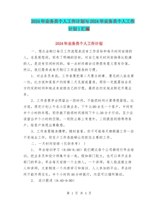 2024年业务员个人工作计划与2024年业务员个人工作计划1汇编.doc