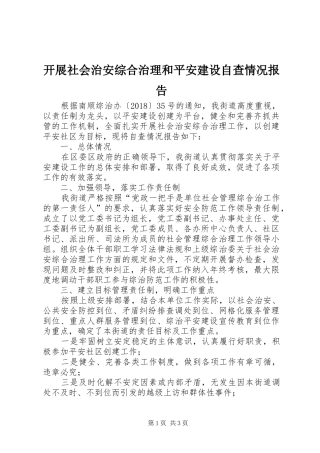 开展社会治安综合治理和平安建设自查情况报告