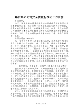 煤矿集团公司安全质量标准化工作汇报