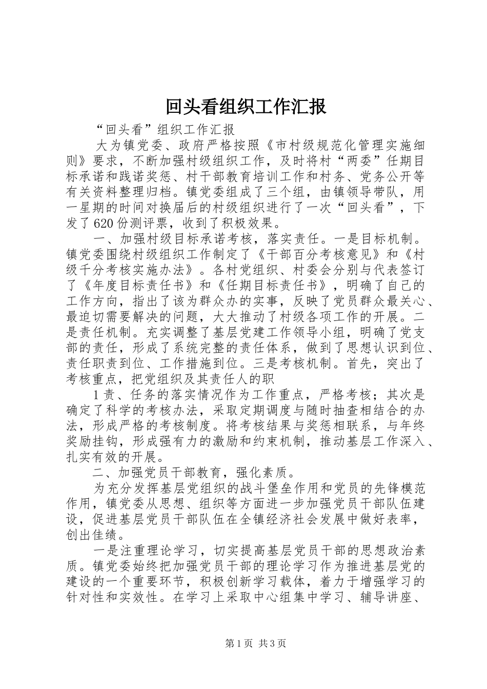 回头看组织工作汇报_第1页