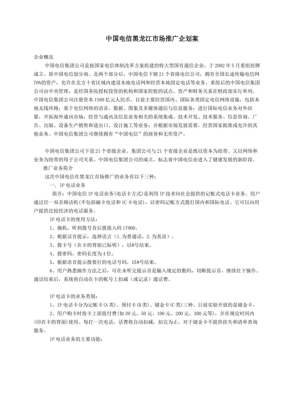 中国电信黑龙江市场推广企划案_第1页