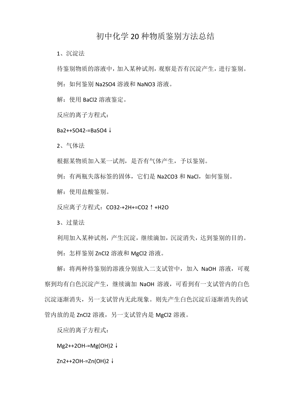 初中化学20种物质鉴别方法总结_第1页