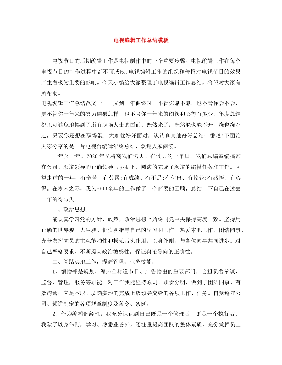 电视编辑工作总结模板 _第1页