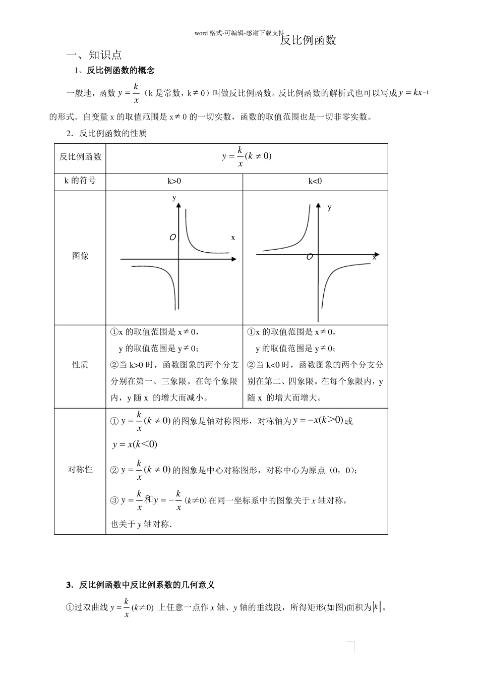 反比例函数知识点及测试题_第1页