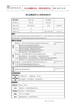 石油集团审计人员职务说明书