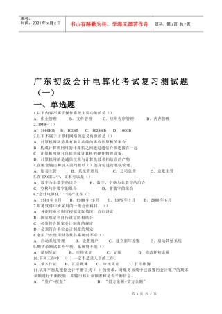 广东初级会计电算化考试复习题