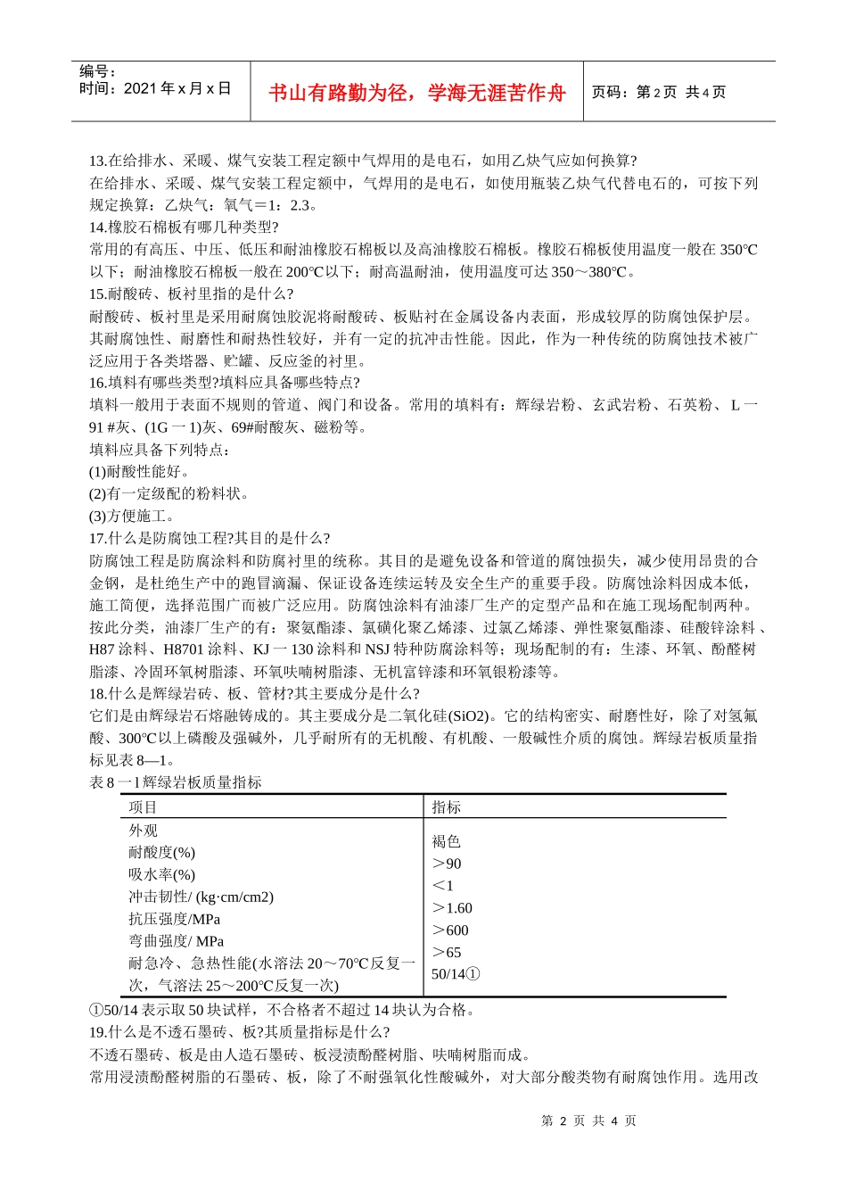 耐酸砖、板衬里工程预算知识问答_第2页