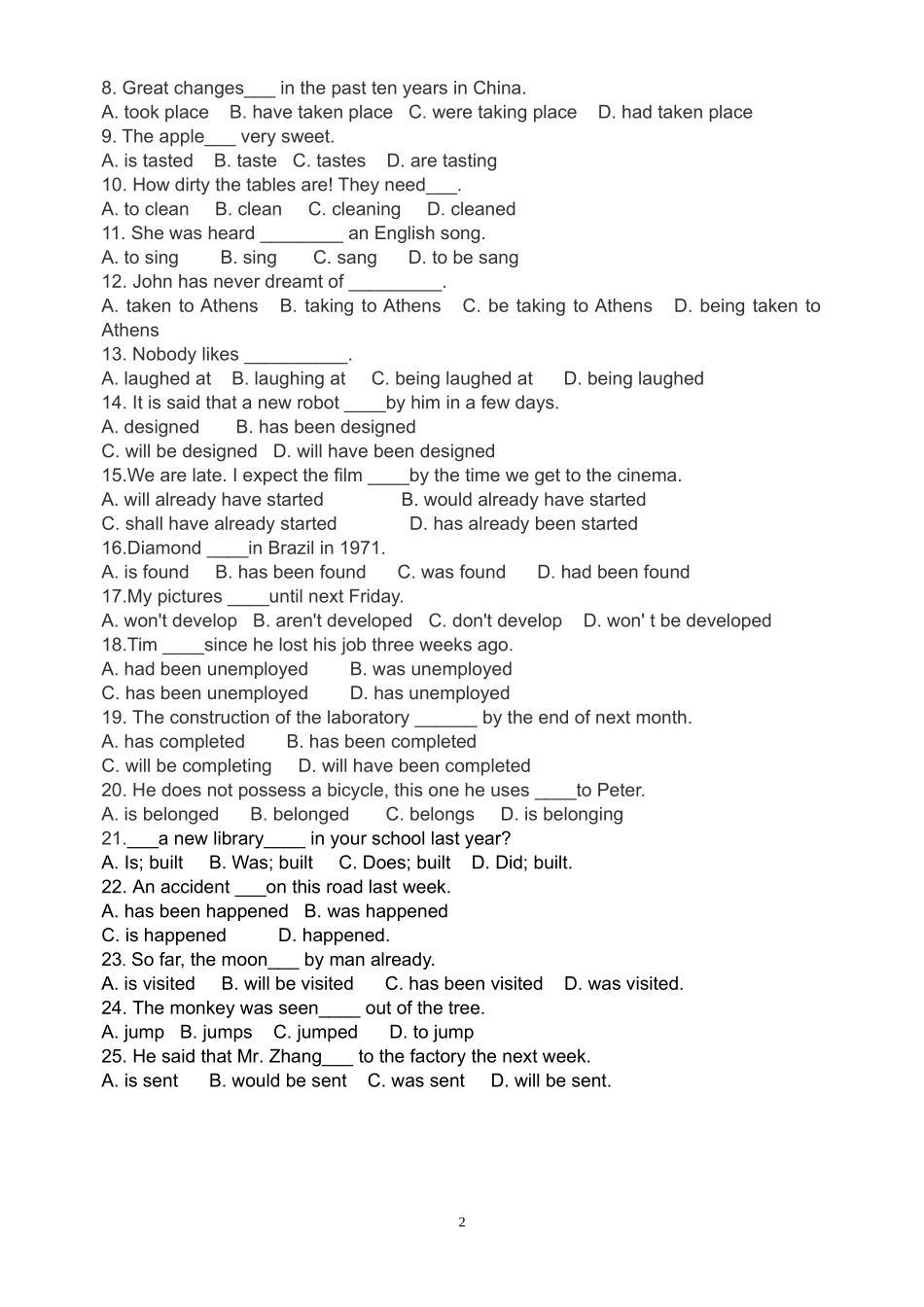 高一语态专练_第2页