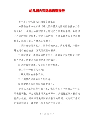 幼儿园火灾隐患自查报告