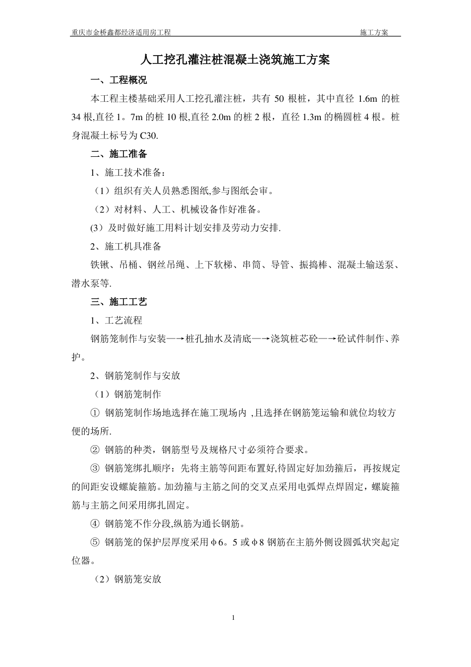 人工挖孔灌注桩混凝土施工方案_第1页
