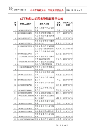 以下纳税人的税务登记证件已失效