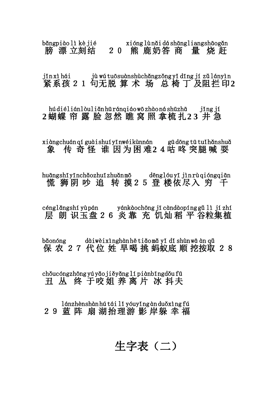小学语文S版一年级下册生字表（精准版）_第3页