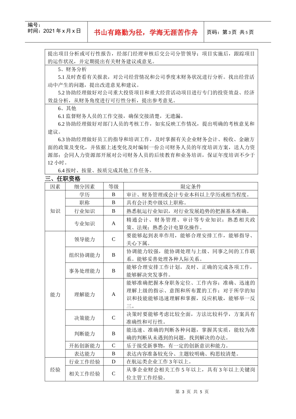 财务审计部副经理岗位任务说明书_第3页