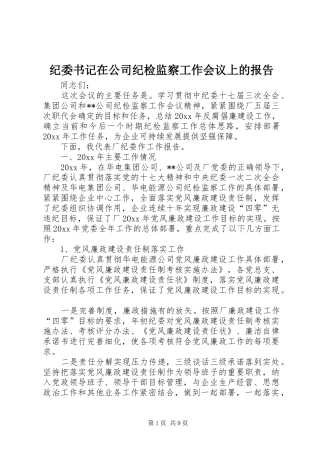 纪委书记在公司纪检监察工作会议上的报告