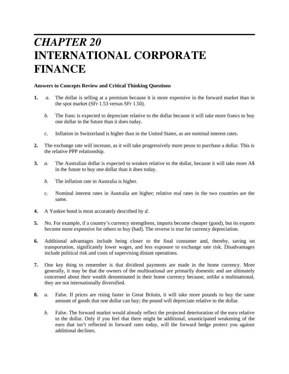 英文版罗斯公司理财习题答案Chap020_第1页