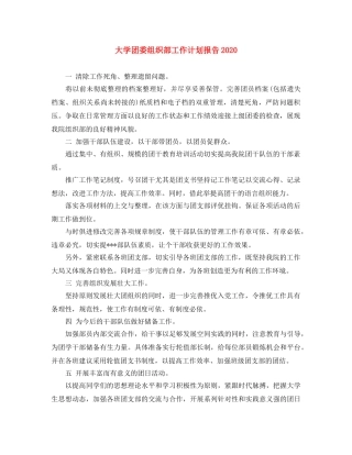 大学团委组织部工作计划报告2020 