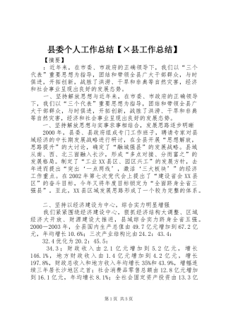 县委个人工作总结【×县工作总结】
