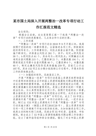 某市国土局深入开展两整治一改革专项行动工作汇报范文精选