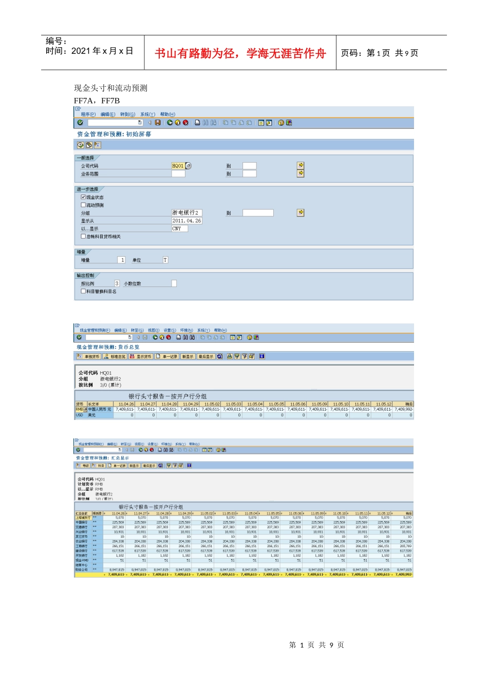 现金头寸和流动预测_第1页
