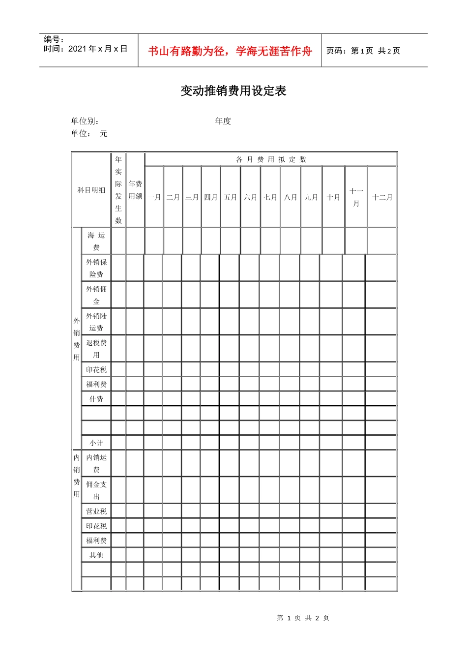 财务管理《变动推销费用设定表》_第1页